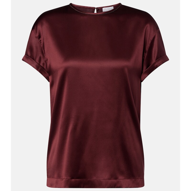 Brunello Cucinelli Monili silk-blend satin T-shirt
