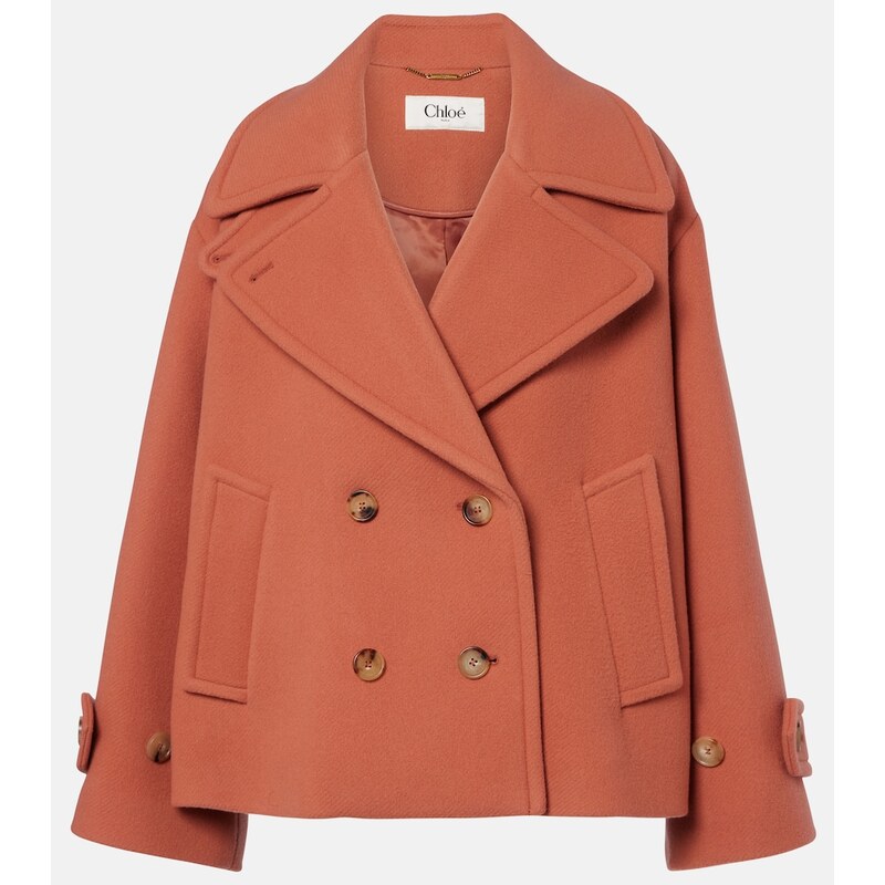 Dámský peacoat z vlny v barvě Cedar Pink