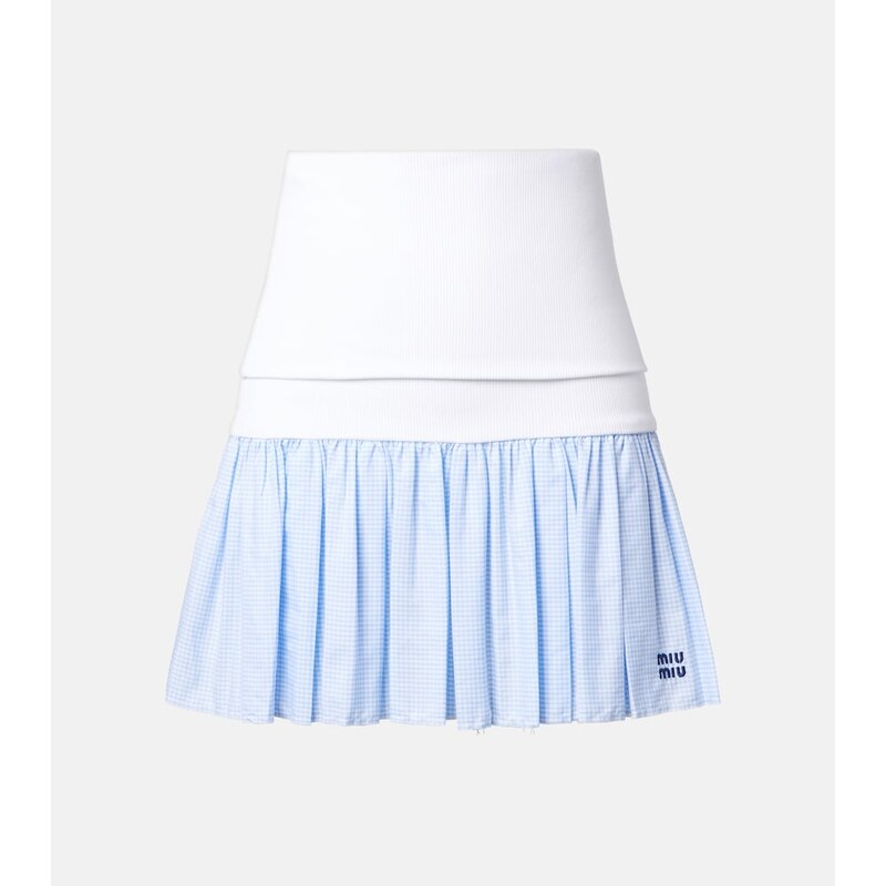 Miu Miu Gingham jersey and poplin miniskirt