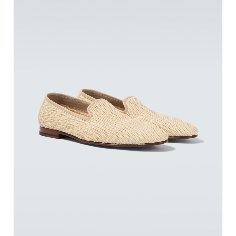 Manolo Blahnik Mario leather-trimmed raffia loafers
