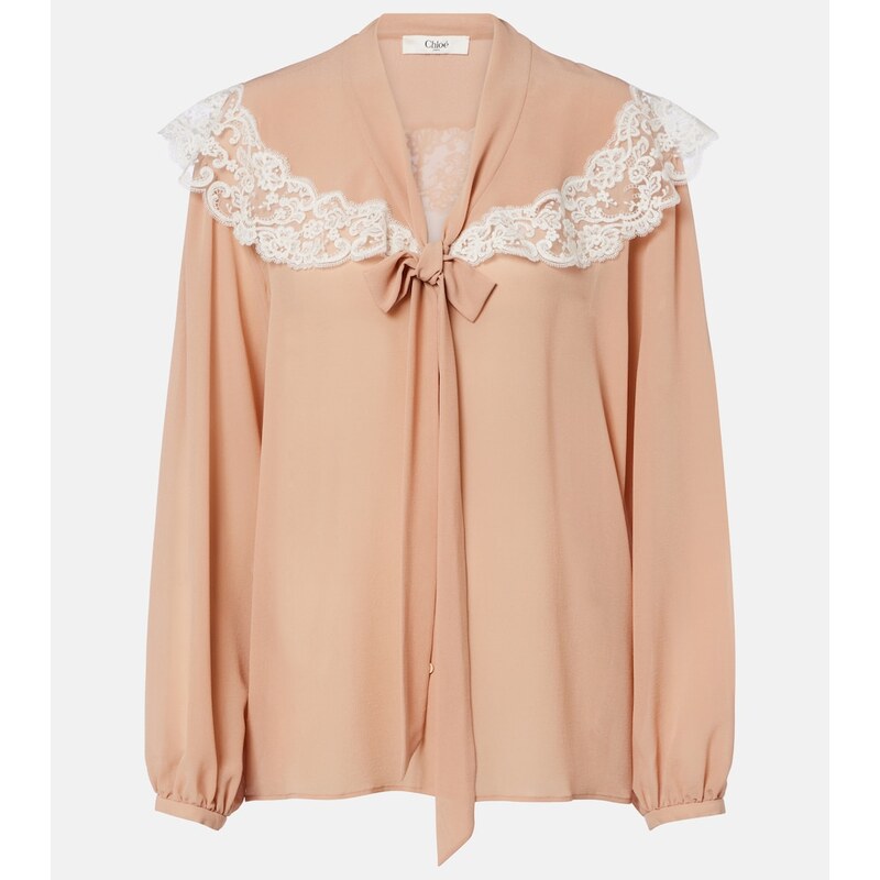 Chloe ChloÃ Lace-trimmed silk georgette blouse