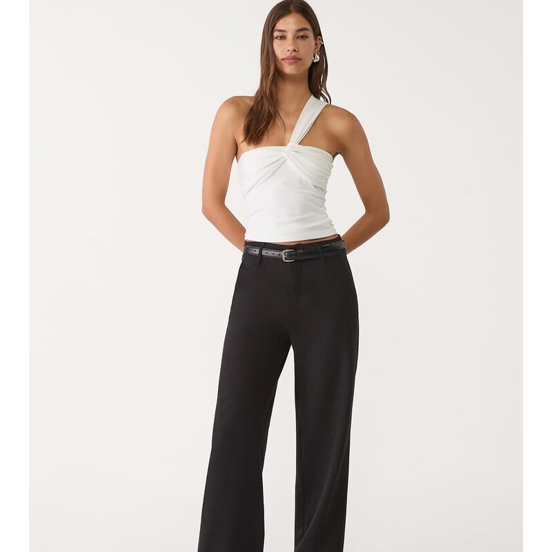 Stradivarius tall flowing straight-leg smart trousers with belt