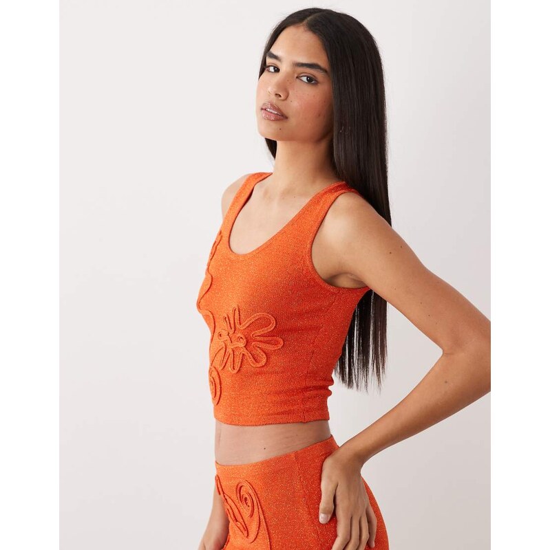 Wanderdoll Eliza metallic knit abstract detail scoop neck top co