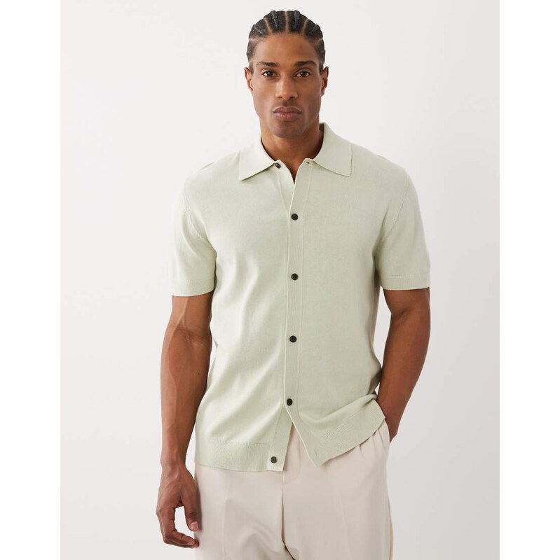Farah Poplar short sleeve knit logo polo shirt in light green