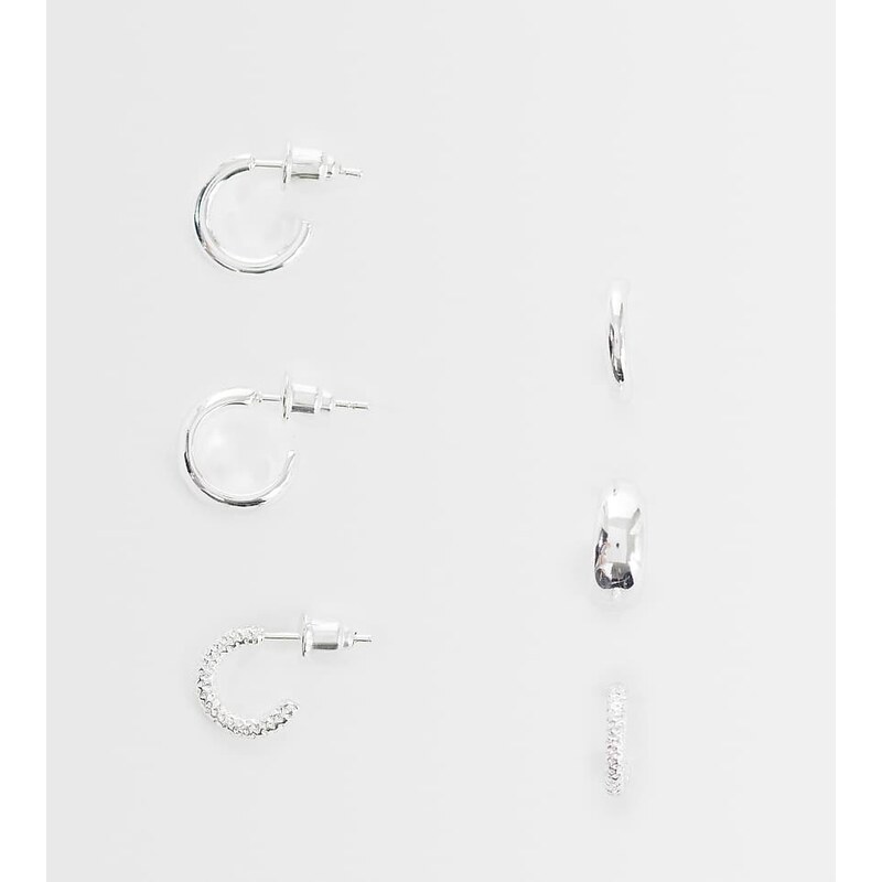 Accessorize Z 3 pack chunky hoops in silver plated