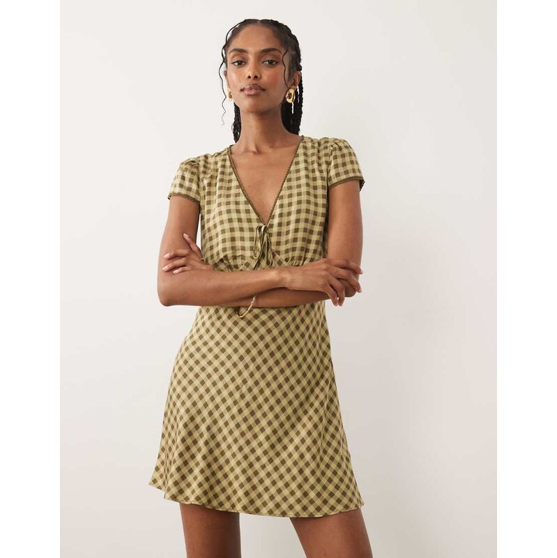 Nobodys Child Rosa v neck lace trim cap sleeve mini dress in