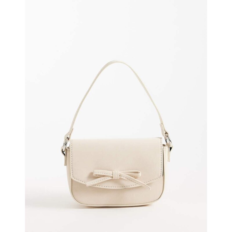 ASOS DESIGN mini bow cross body bag with top handle in off white