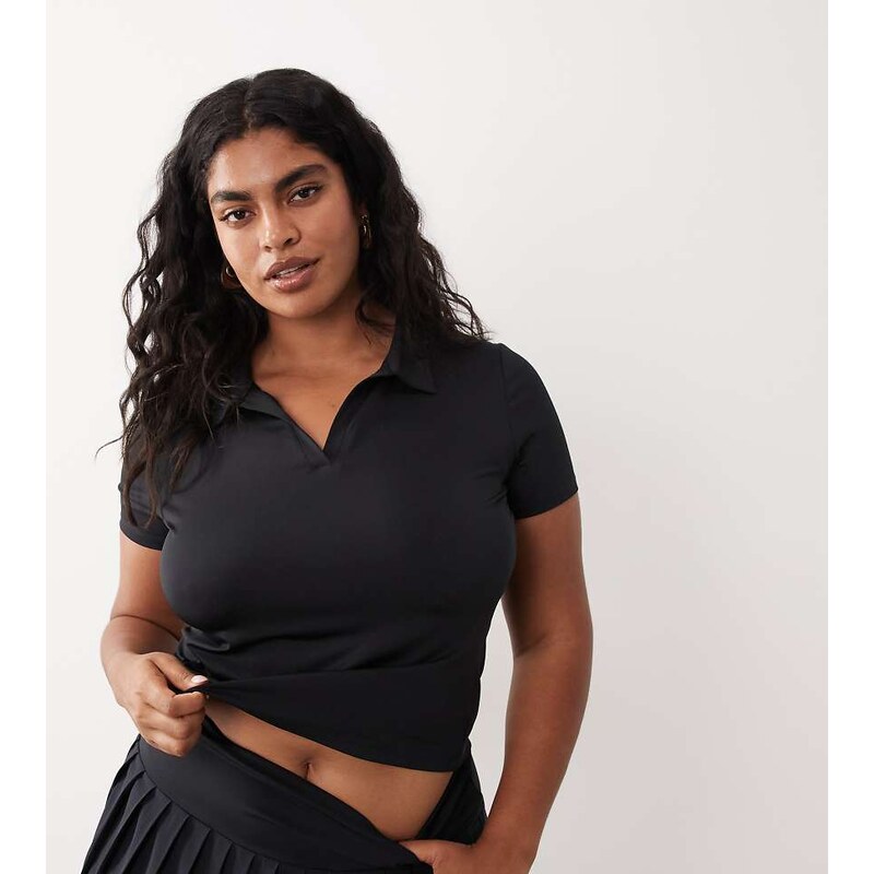 4505 Curve active short sleeve tennis polo top in black