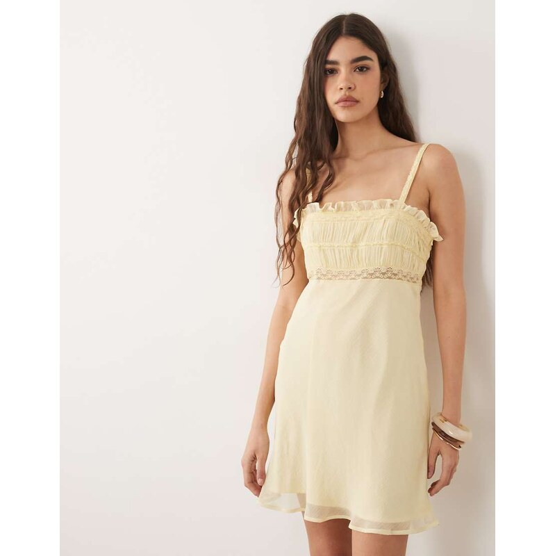 ASOS DESIGN cami mini dress with lace trim in lemon-Orange