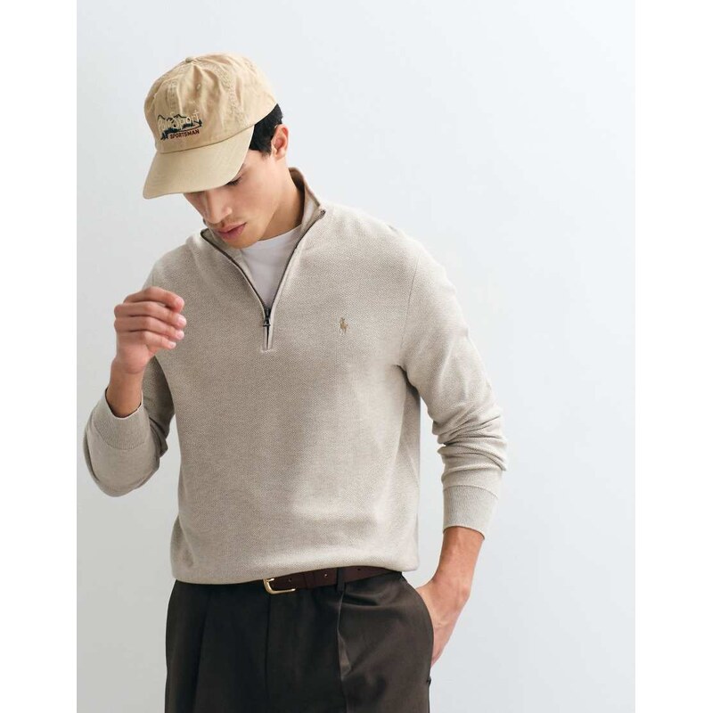 Polo Ralph Lauren standard fit half-zip sweater in light brown