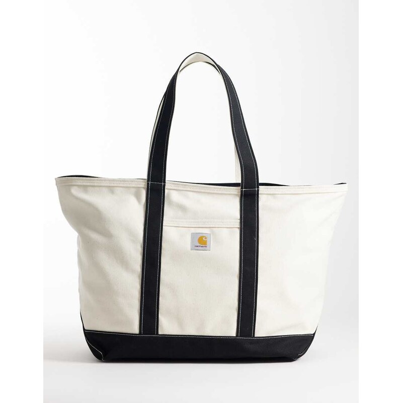 Carhartt WIP canvas beach tote bag in natural & black