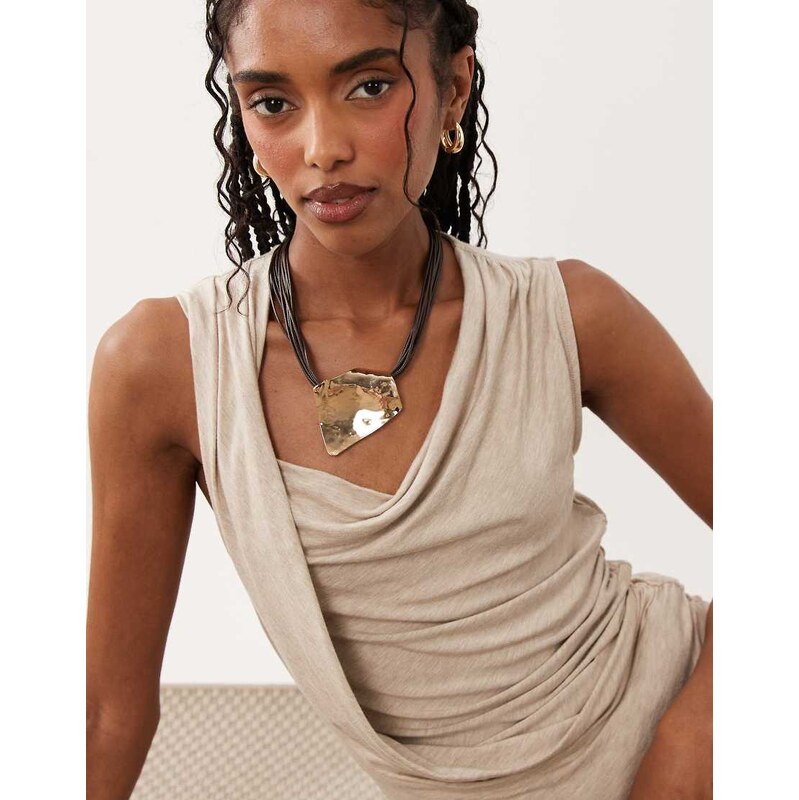 ASOS DESIGN corded necklace with abstract square pendant in gold