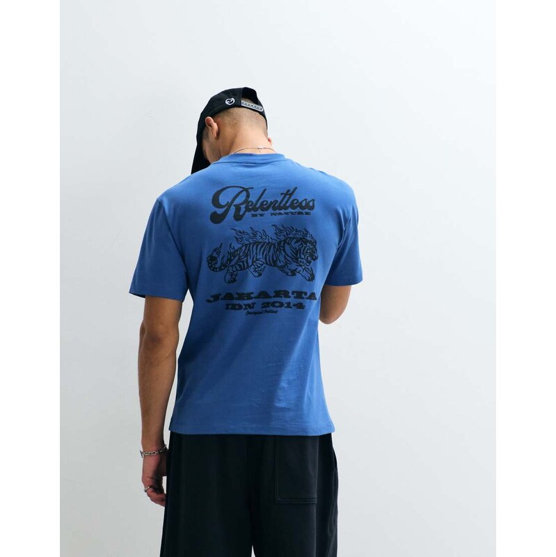 ASOS DESIGN relaxed t-shirt with tiger graphic in blue
