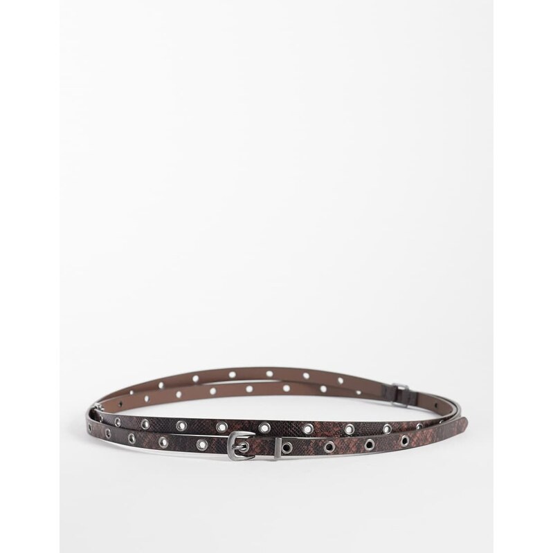 ASOS DESIGN snakeprint studded double strap skinny faux leather