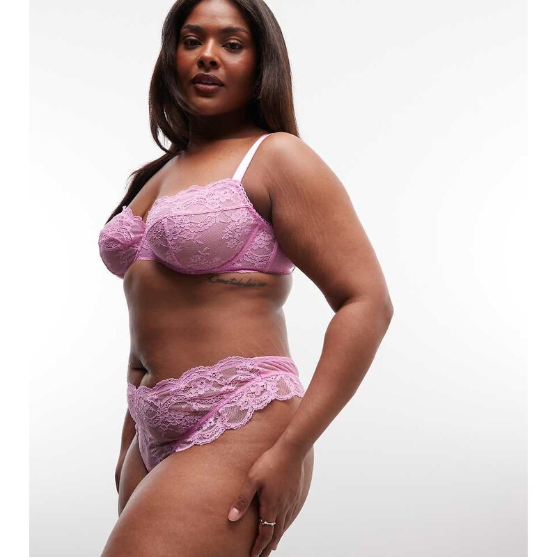 ASOS Curve ASOS DESIGN Curve Lola lace thong in candy pink