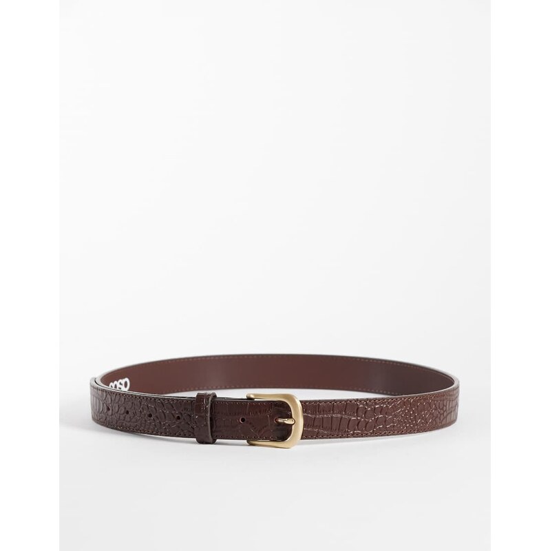 ASOS DESIGN croc texture leather single stud belt with rounded