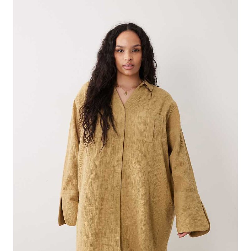 ASOS Curve ASOS DESIGN Curve double cloth mini shirt dress with