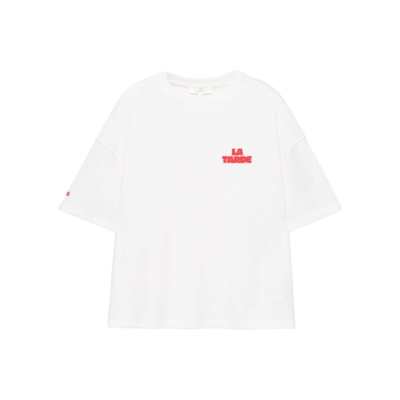 Pull&Bear Tričko LA TARDE krvavě červená / bílá