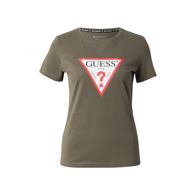 GUESS Tričko khaki / červená / černá / bílá