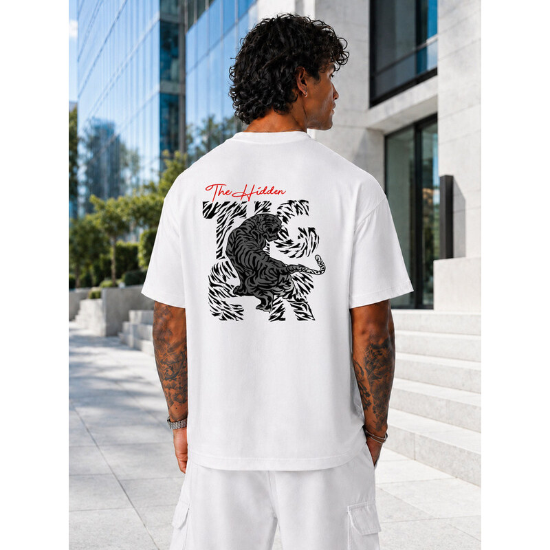 Pánské bavlněné tričko oversize s potiskem bílé FashionStreet