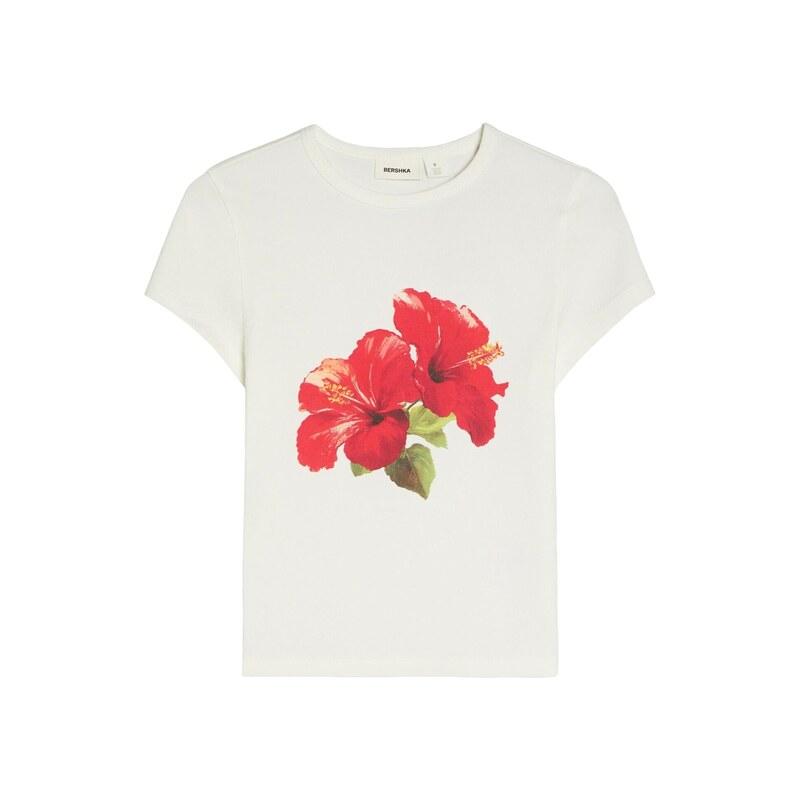 Bershka Tričko žlutá / světle zelená / ohnivá červená / bílá