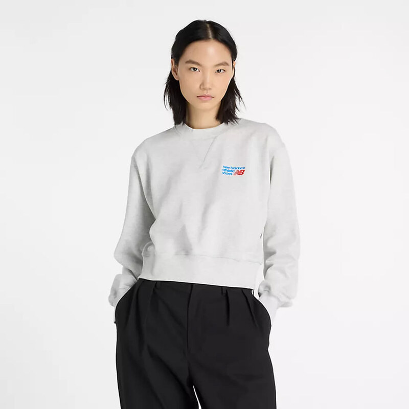 Mikina New Balance Athletics Premium Logo Relaxed Crop Crew Ash