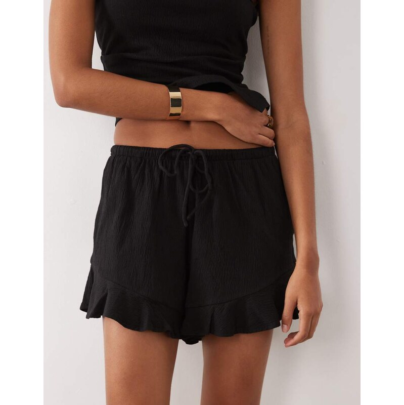 ASOS DESIGN mix & match cotton crinkle ruffle hem short in black