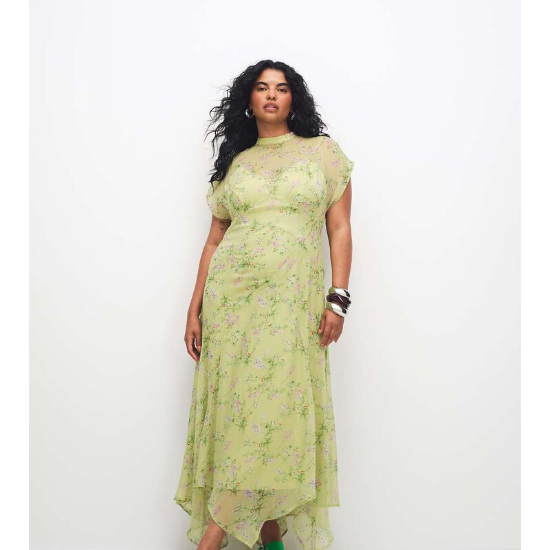 ASOS Curve ASOS DESIGN Curve high neck hanky hem chiffon maxi