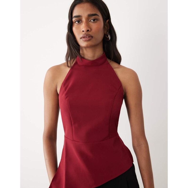 Miss Selfridge tailored backless halter top in cherry-Pink