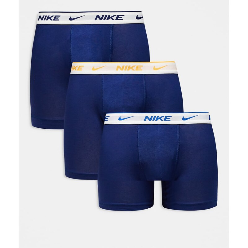 Nike Essential Cotton 3 pack boxer briefs in blue with orange