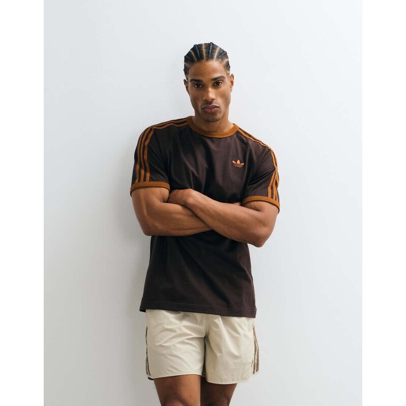 adidas Originals three stripe t-shirt in brown