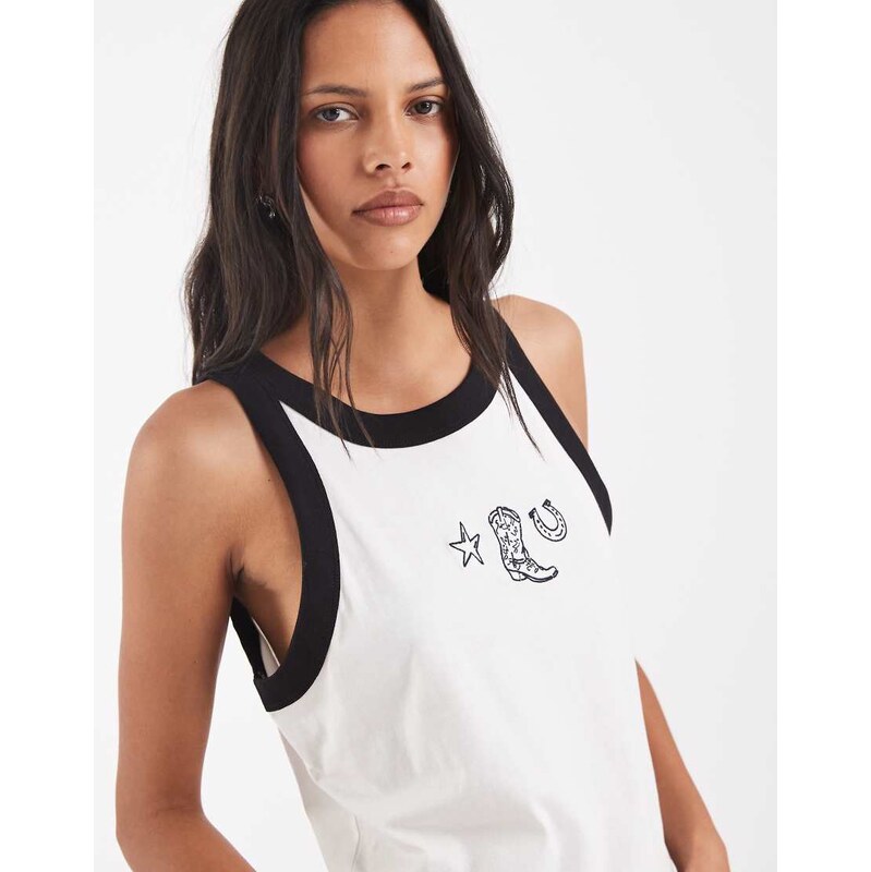 Wrangler ringer tank top in black and white-Multi