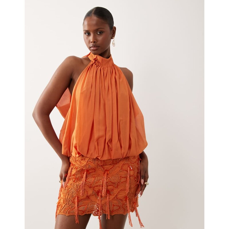 ASOS DESIGN pleated halter neck draped embellished mini dress in