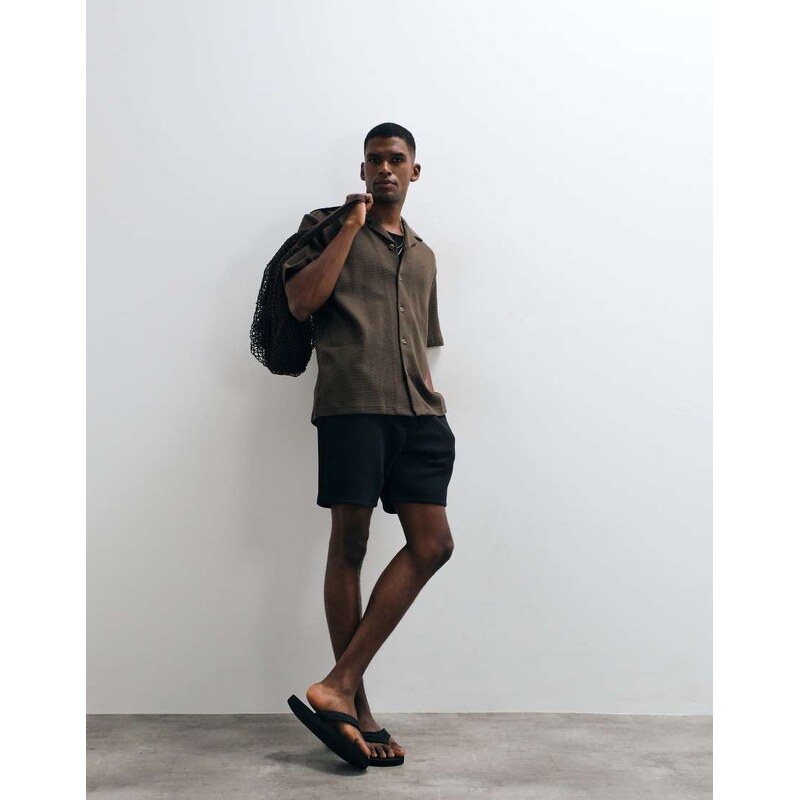 Selected waffle short sleeve shirt in brown