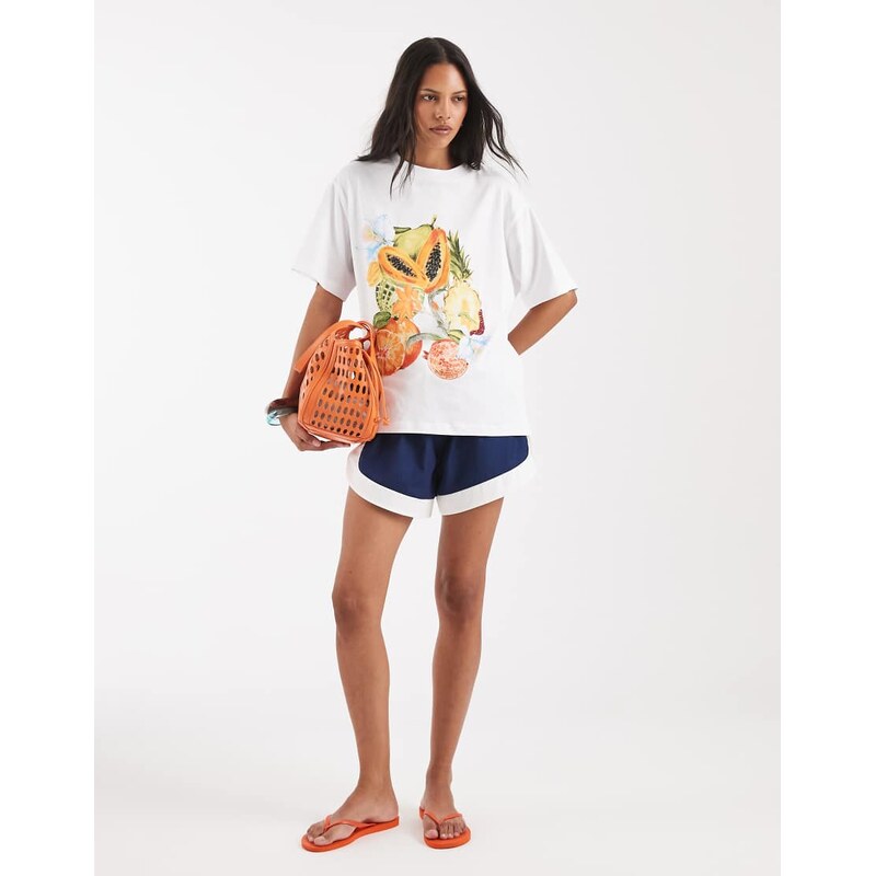 ASOS DESIGN Drop shoulder T-shirt with beaded fruit graphic in