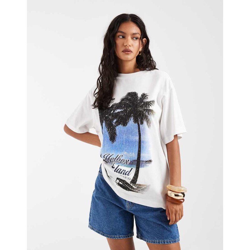 ASOS DESIGN Oversized T-shirt with Holbox Island palm graphic in