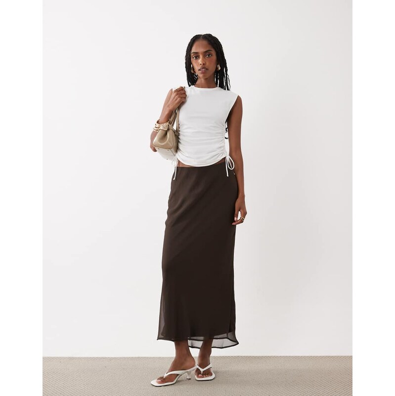 Vila chiffon maxi skirt in chocolate brown