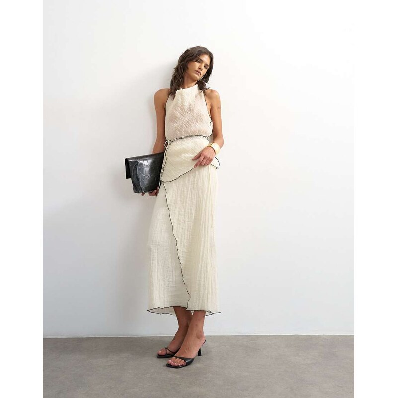Topshop co-ord crinkle wrap midi skirt with contrast stitching