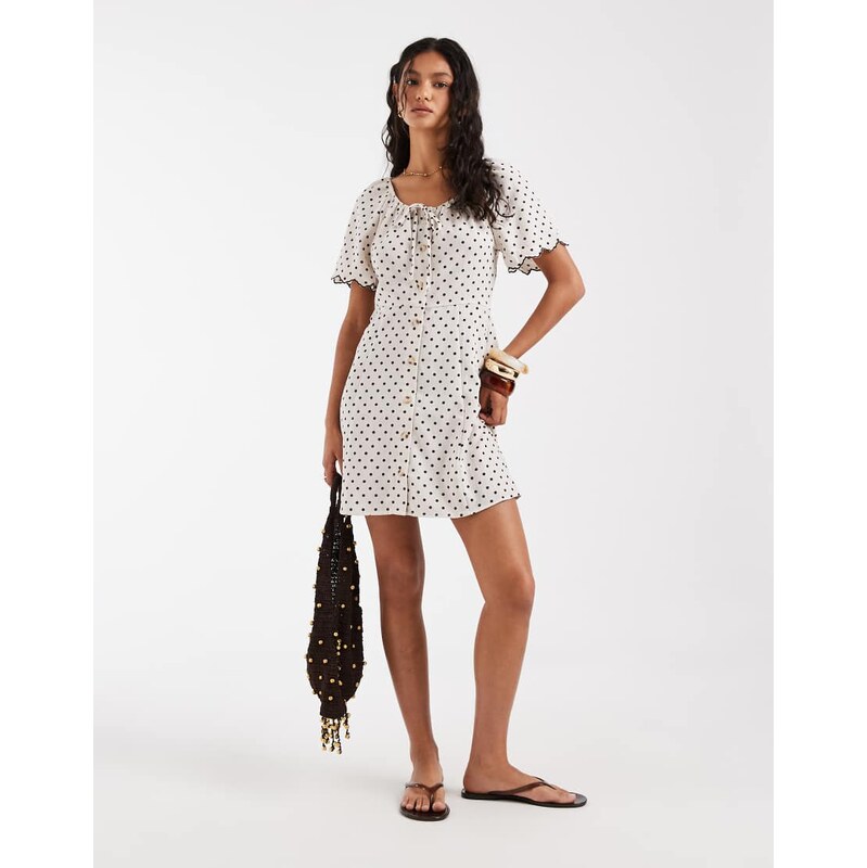 ONLY short sleeve mini dress in white polka dot