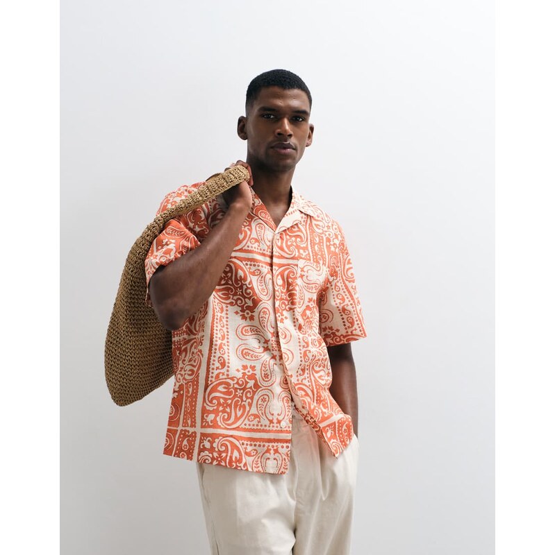 Mango 100% cotton retro paisly print shirt in burnt orange