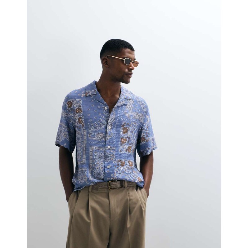 Mango 100% cotton retro paisley print shirt in blue