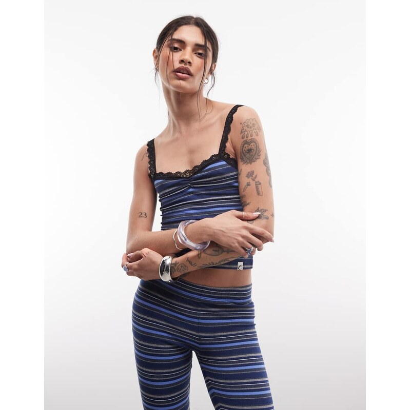 COLLUSION lace trim cami in blue stripe co-ord