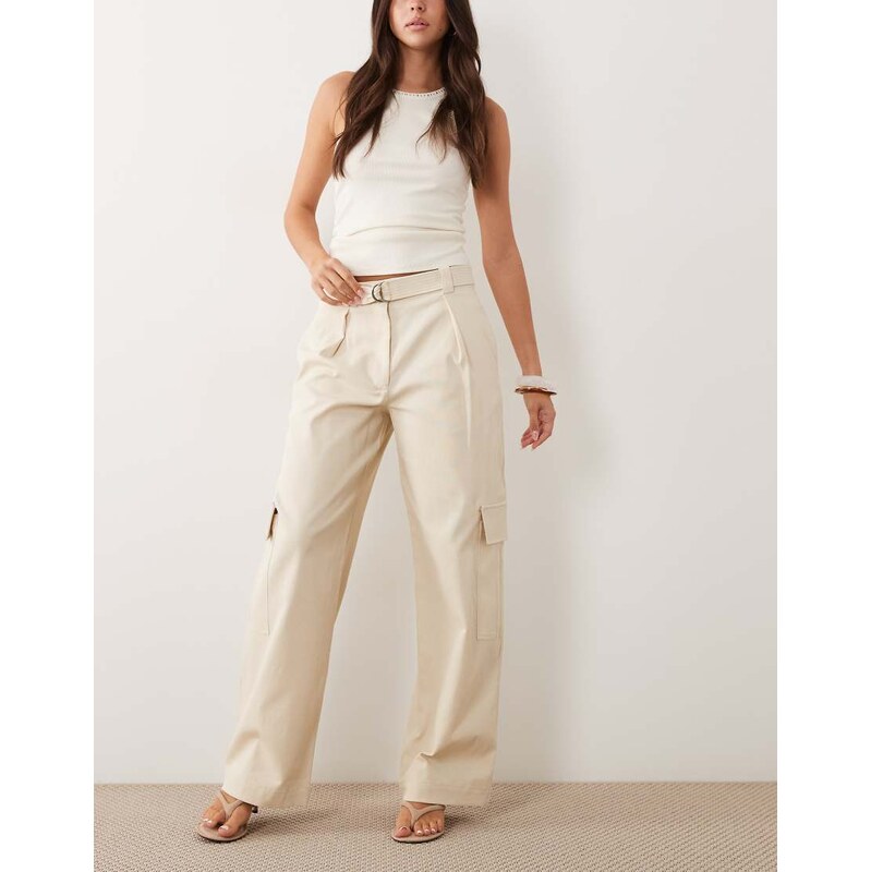 Mango baggy utility trouser in beige-Neutral