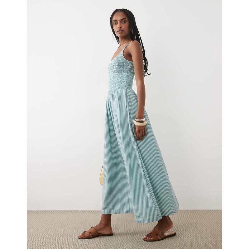 Abercrombie & Fitch scoop neck dipped waist maxi dress in blue