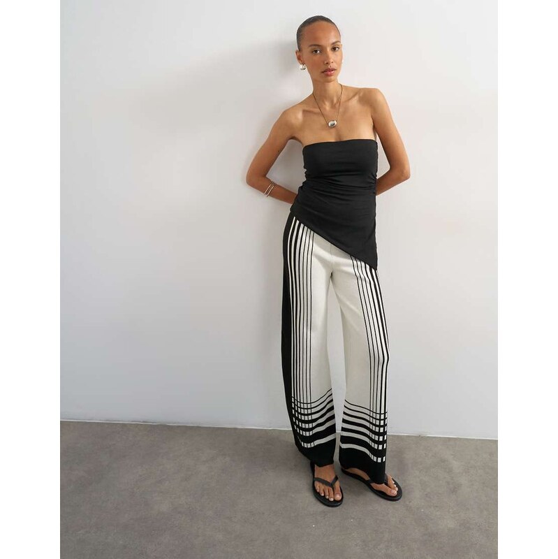 Topshop knitted wide leg trouser in black and ecru