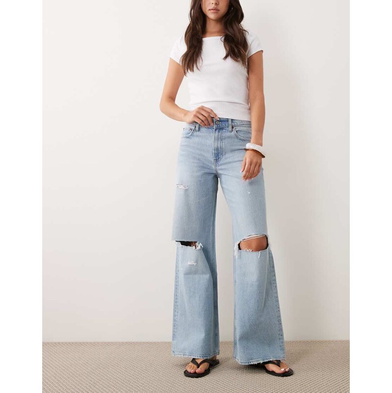 Abercrombie & Fitch high rise wide jeans with knee rips in light