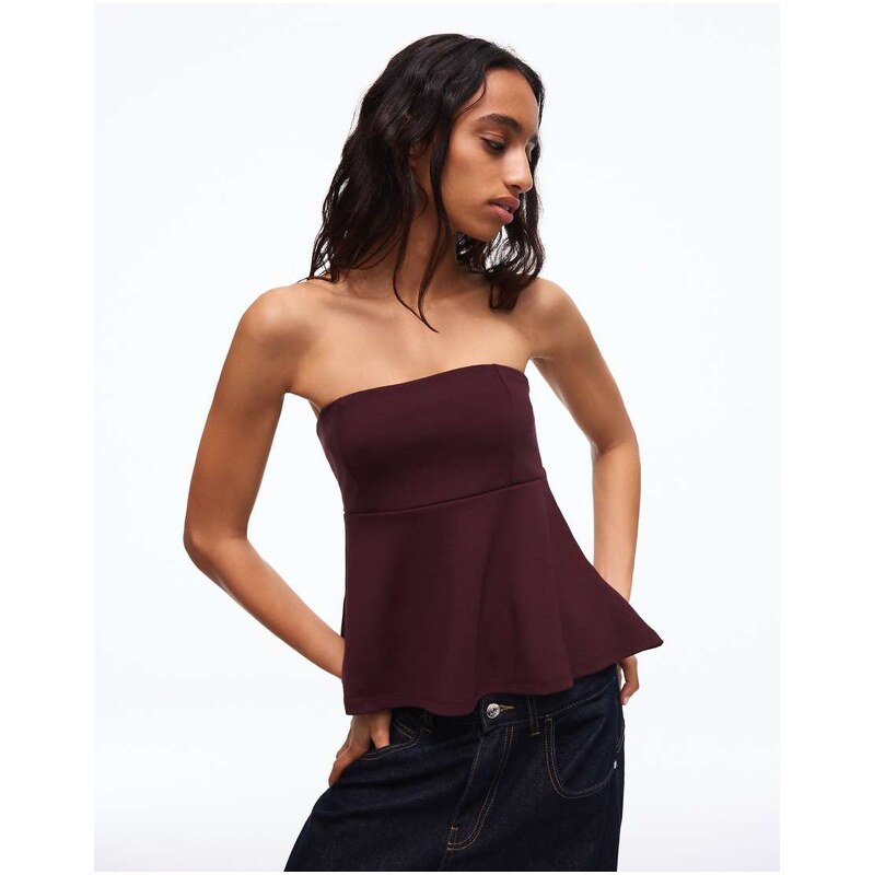 Bershka Peplum bandeau top in purple