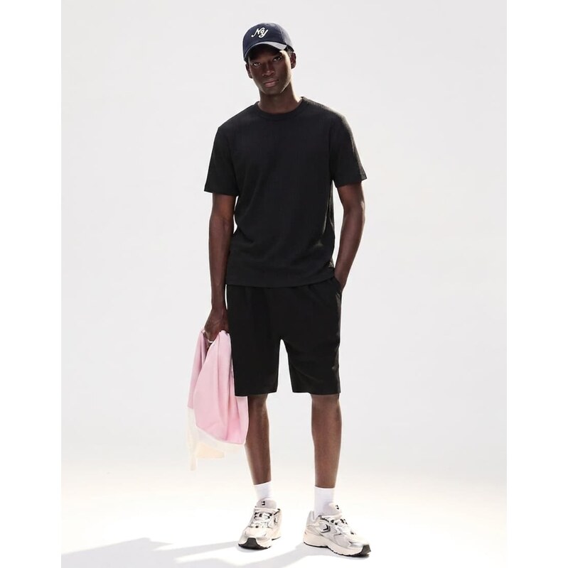 Bershka Boxy t-shirt and short set in black-Neutral