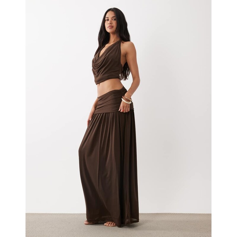 Wanderdoll Jody triple mesh deep foldover maxi skirt co-ord in