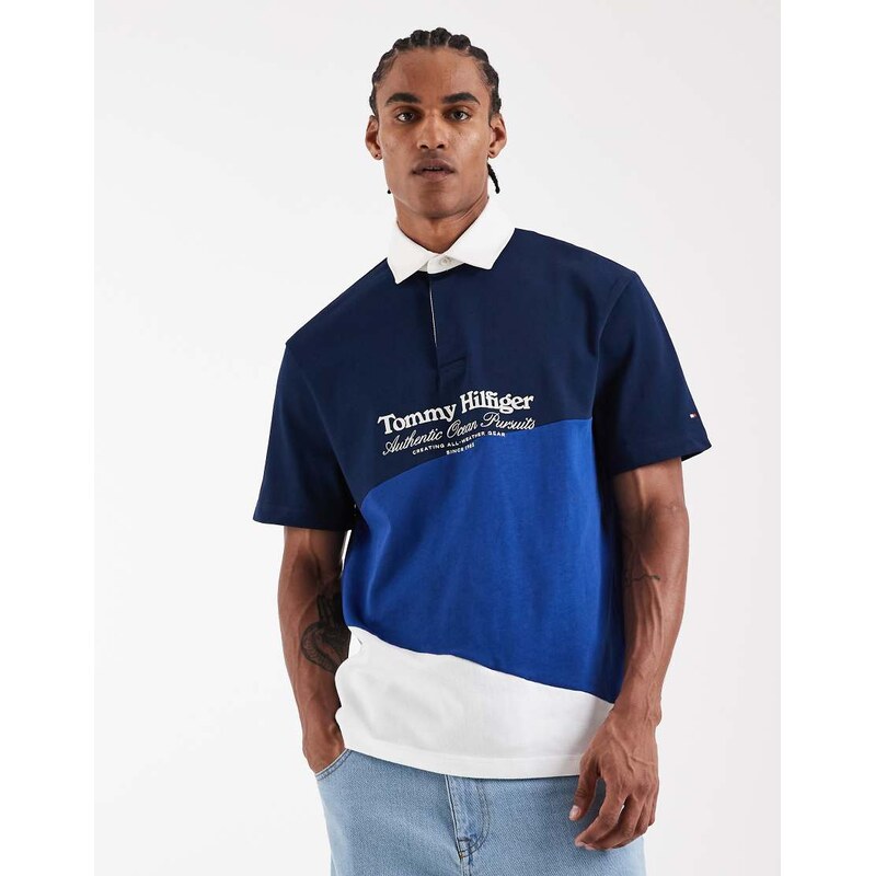Tommy Hilfiger colour block preppy polo shirt in navy